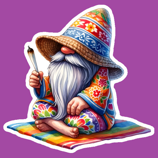 Weatherproof Gnome Weed Smoker Vinyl Sticker Laptop Hippie Retro Stoner