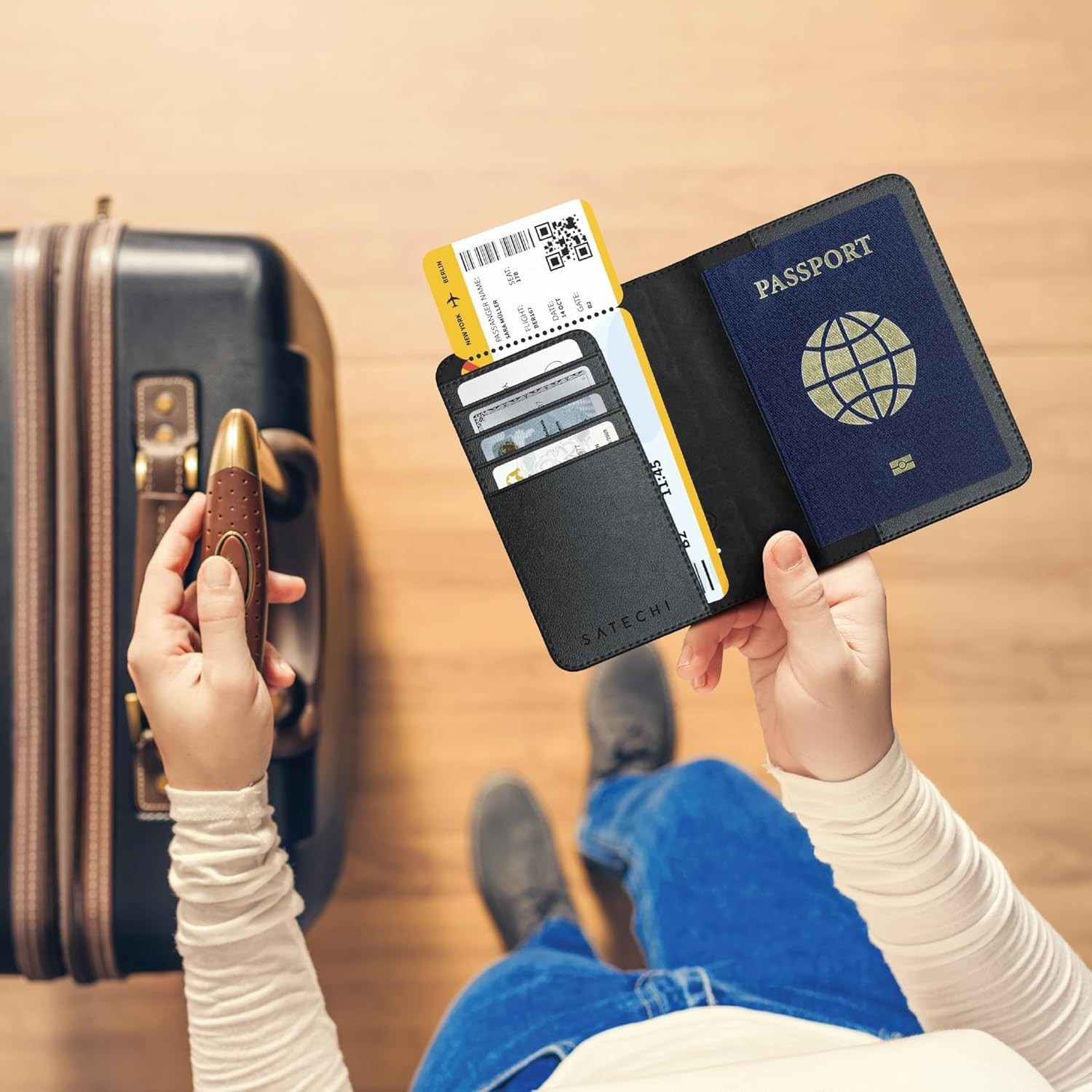 Passport Holder for Travel with Find My, Passport Cover with 4 Card Holder, Wire
