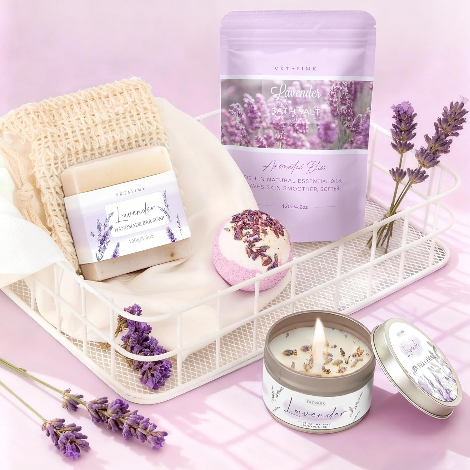 Gifts for Women, Lavender Bath and Body Gift Basket Relaxing Spa Self Care Gi…