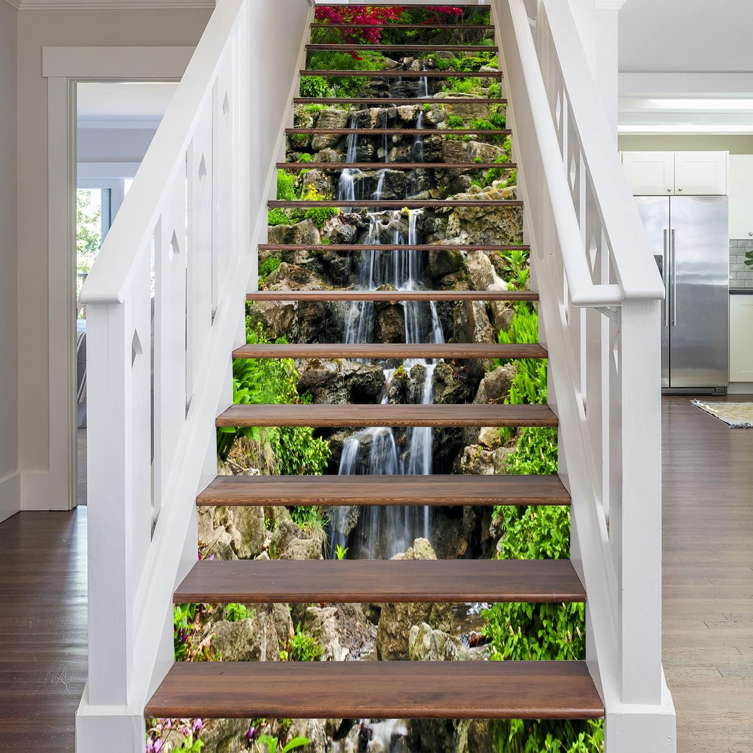 artfanke 3D Small Waterfall in Mountains Stair Stickers Peel and Stick