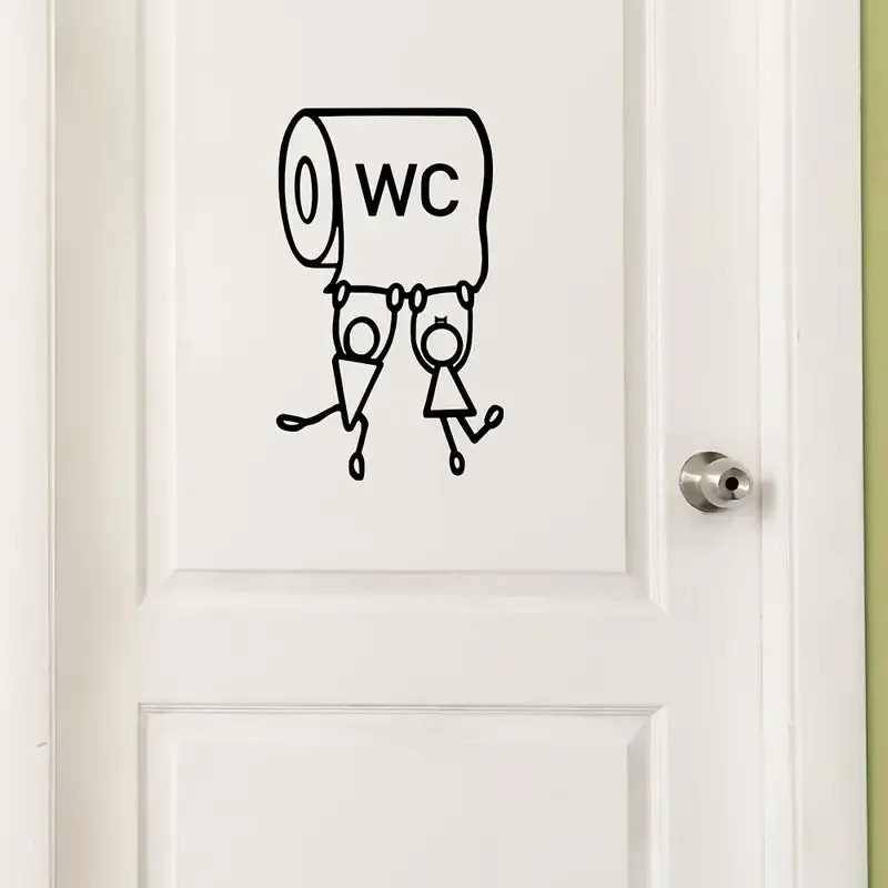 1pc Cartoon "WC" Vinyl Sticker – Playful Toilet Wall Art for Men Women Humorous
