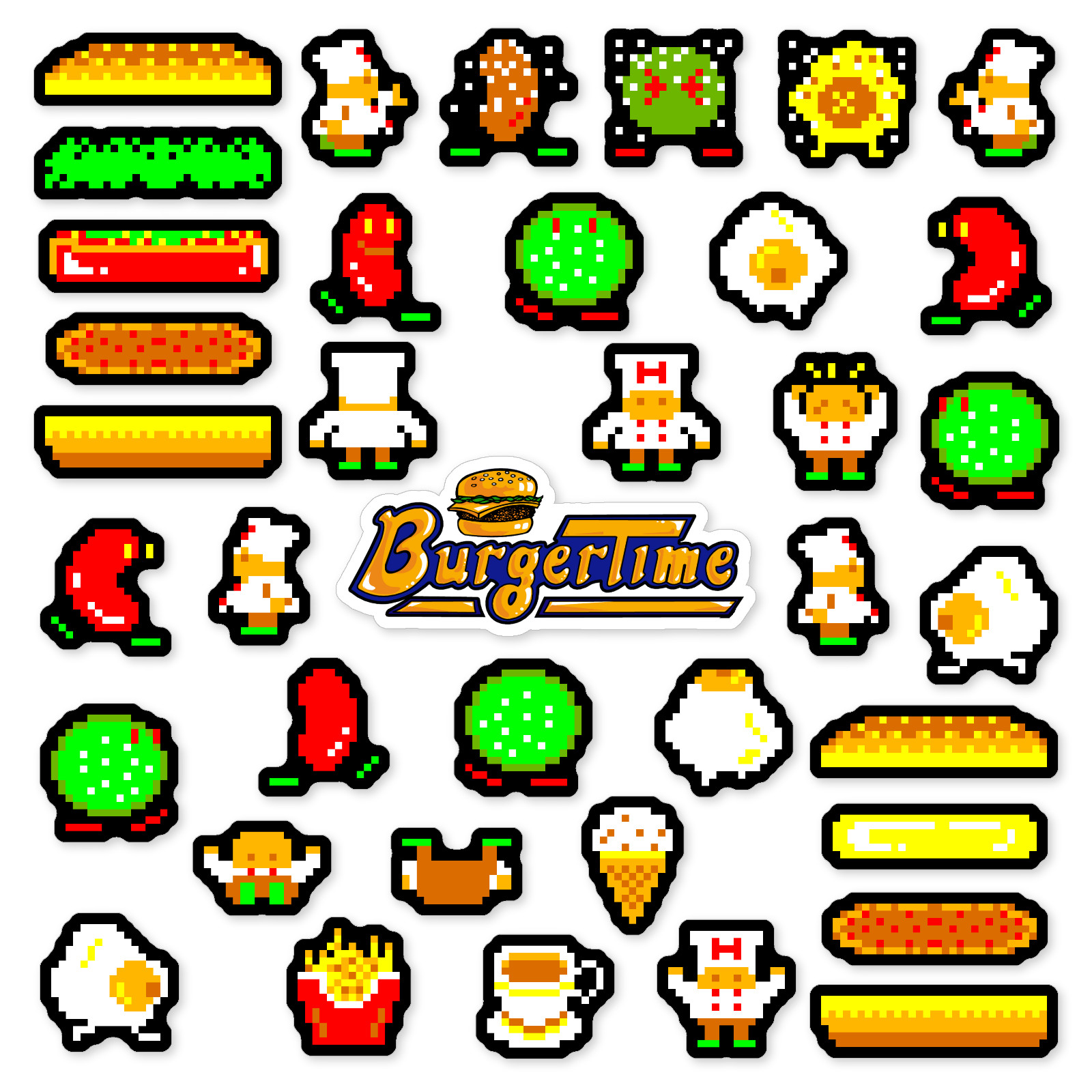 BurgerTime Stickers Arcade Pixel Art 38 Sticker Pack