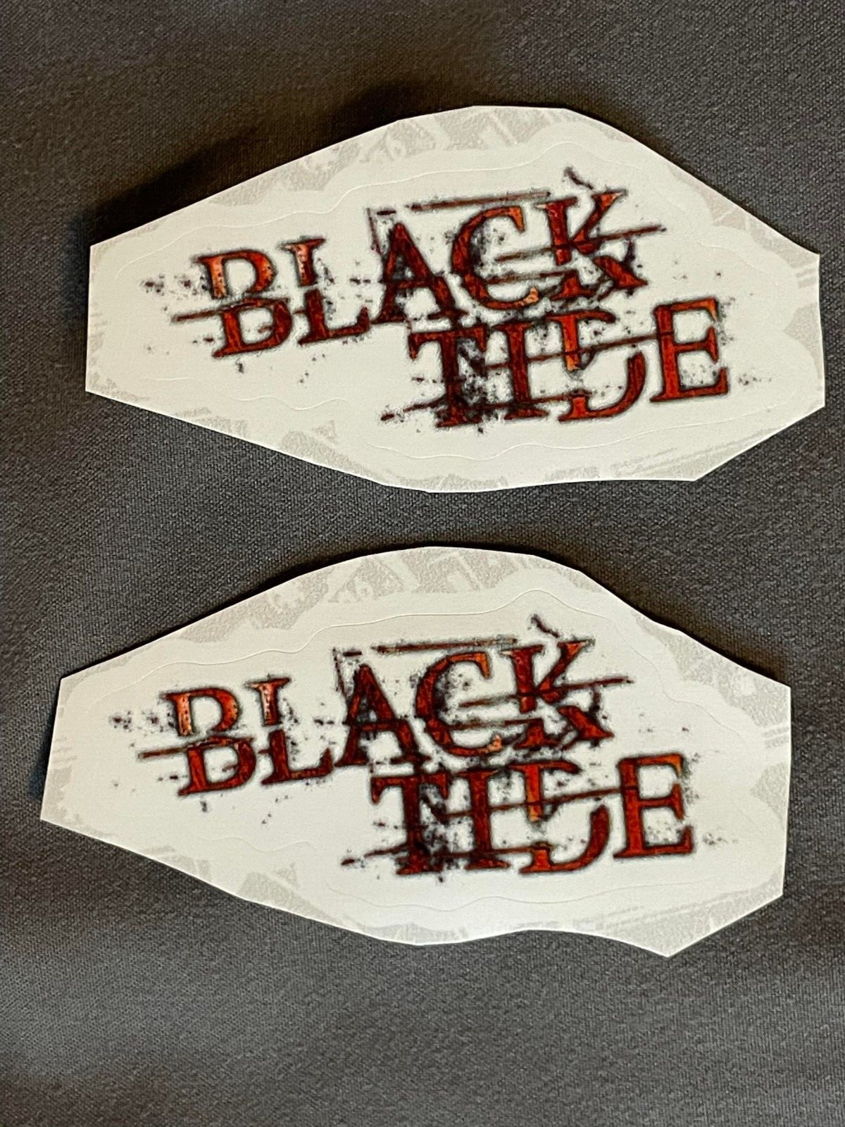 Lot (2) BLACK TIDE 1 1/4" x 2 1/2" Band Logo STICKERS Red FAST! FREE SHIP!