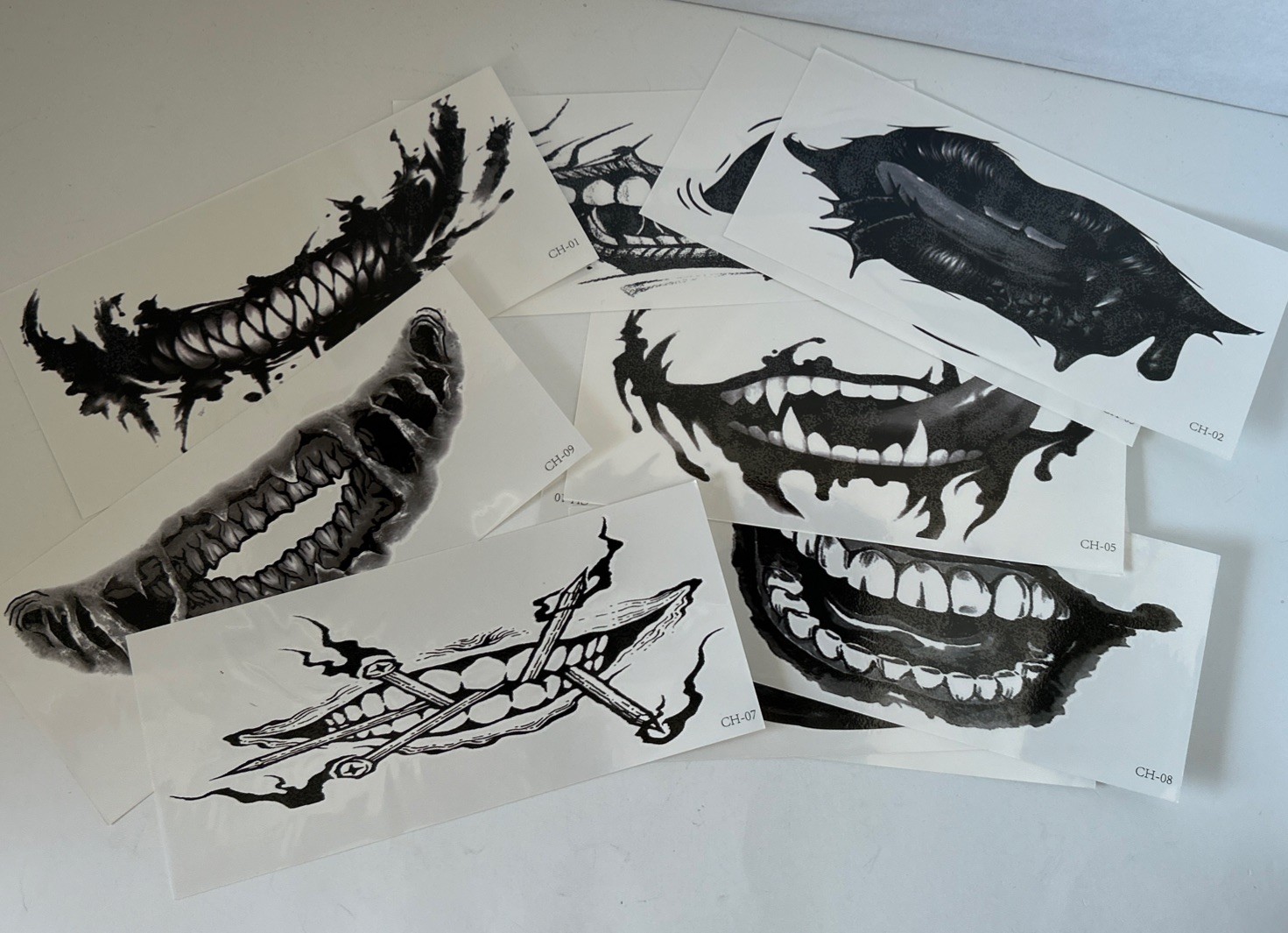 Sheets Halloween Horror Face Temp Tattoo Stickers Skeleton Mouth Tattoos 3D