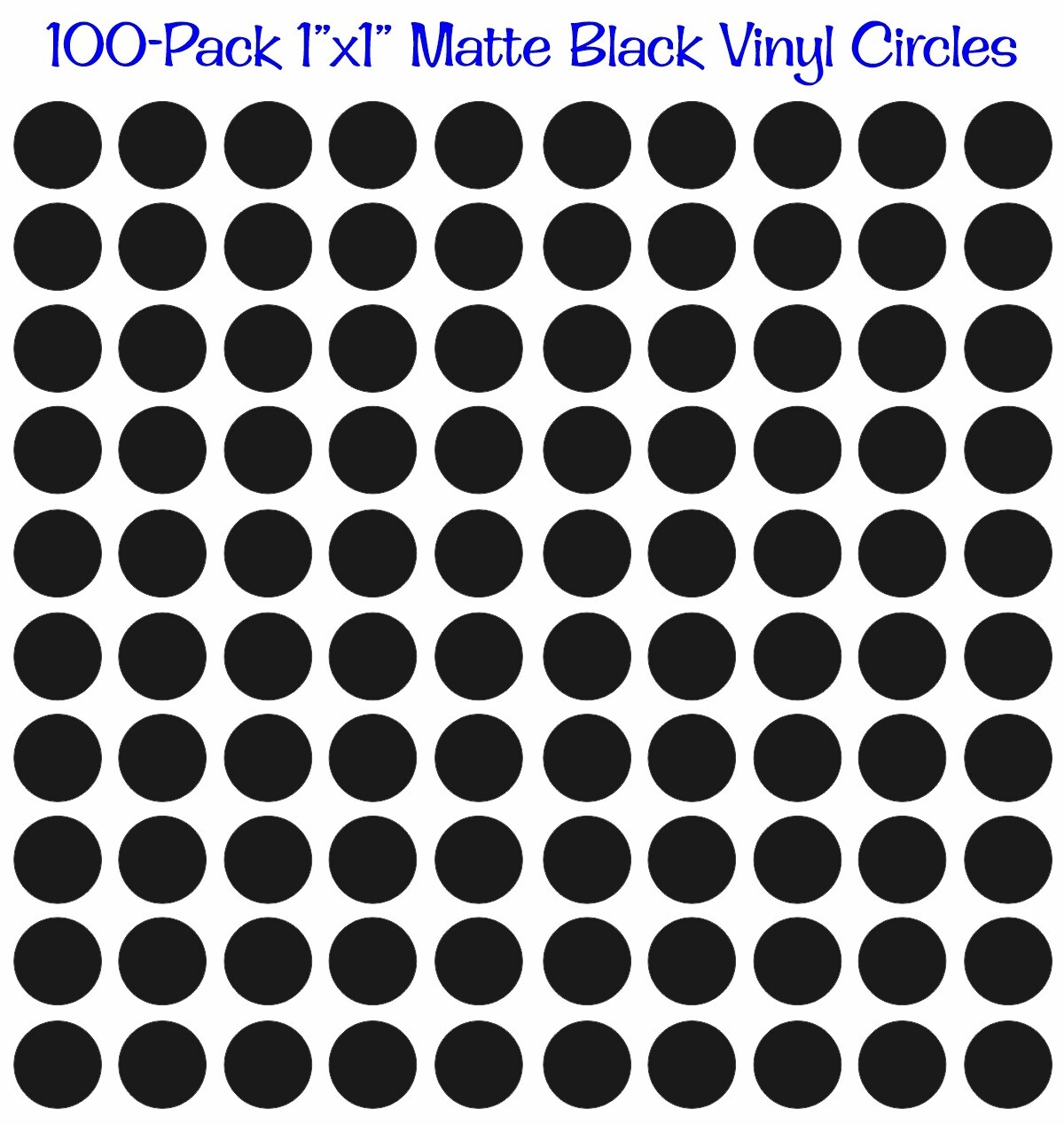 100 pack 1"x1" Round Matte Black Vinyl Stickers Decals Circles Polka Dots Diecut