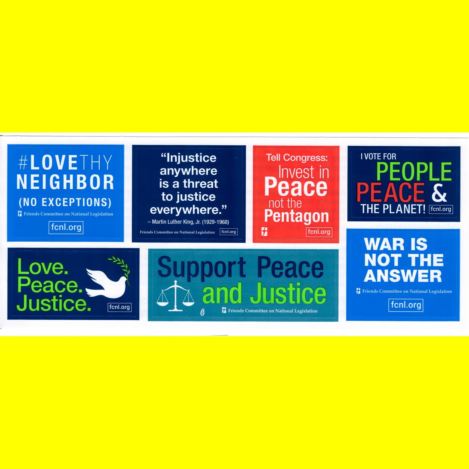 LOVE THY NEIGHBOR LOVE PEACE JUSTICE FCNL Quakers stickers 2025 charity {+BONUS}