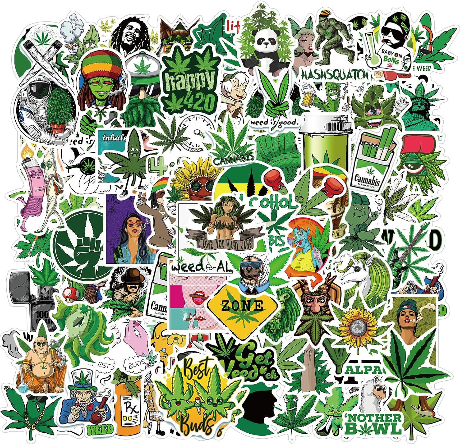 200 PCS Vinyl Waterproof Weed Stickers Aesthetic for Adults – Cool Funny DIY