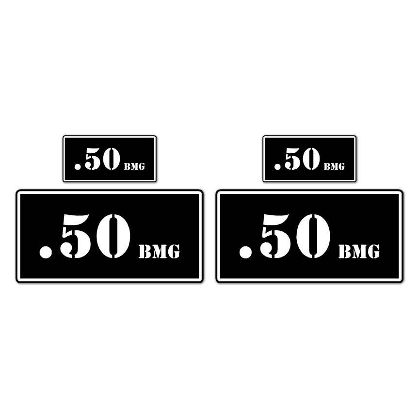 .50 BMG B&W Ammo Box Set, Vinyl Decal Sticker, 2@ 1"x2" & 2@ 2"x4", #8424