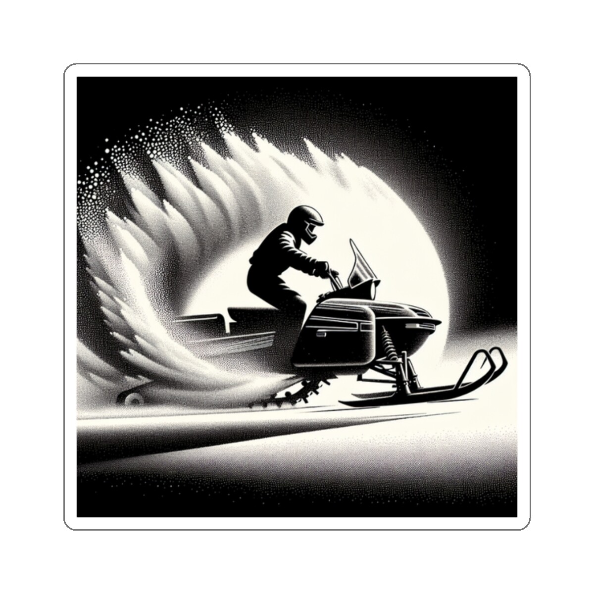 Sticker Art Deco Snowmobile Shredding Through Snow Mountain 2×2" 3×3" 4×4" 6×6"