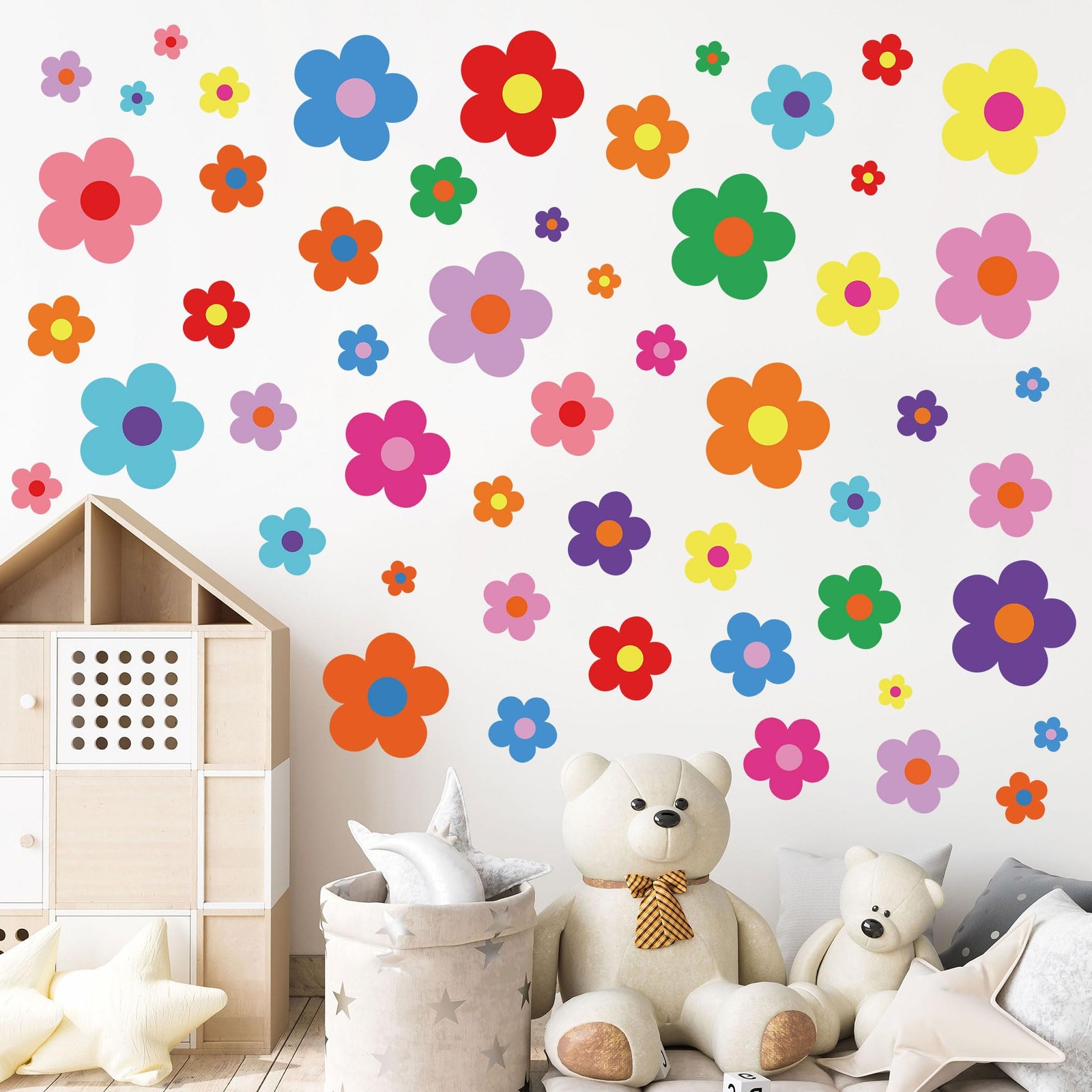 12 Sheets Flower Wall Decals Cute Colorful Floral Stickers Vinyl Pink