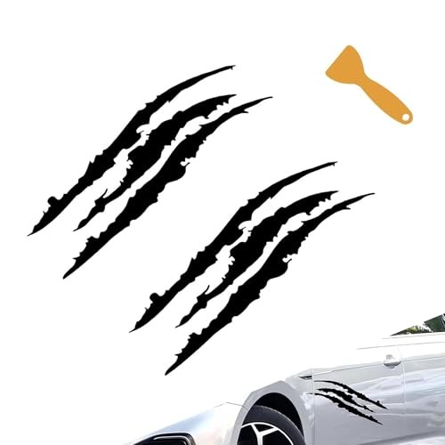 2 PCS Car Claw Mark Decals, Frontlight Reflective Sticker Stripes Scratch Black
