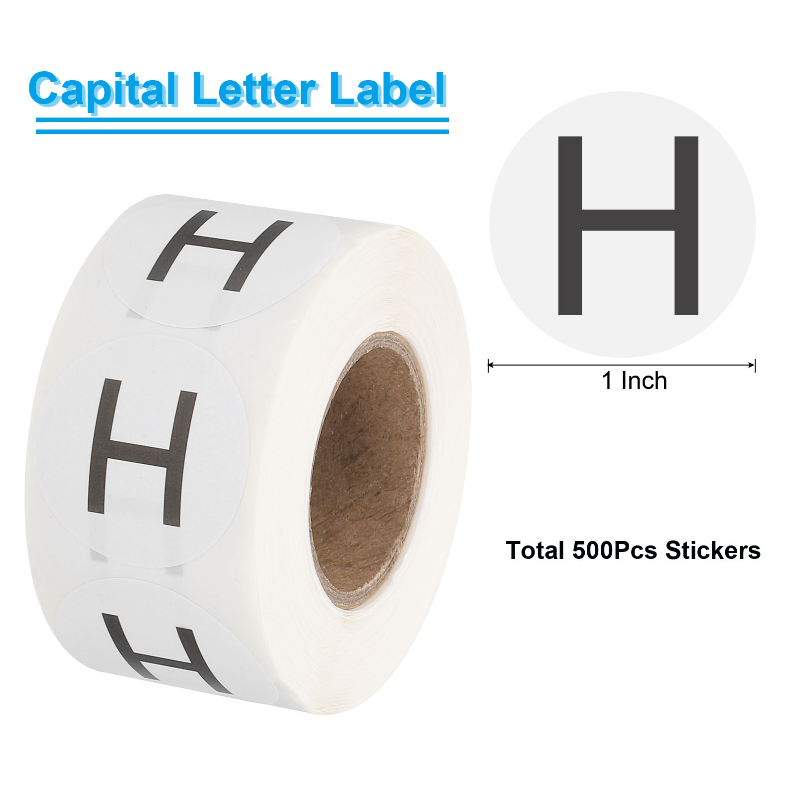 Letter H Inventory Labels, 1 Inch Capital Letter Stickers (1Roll/Total 500Pcs)