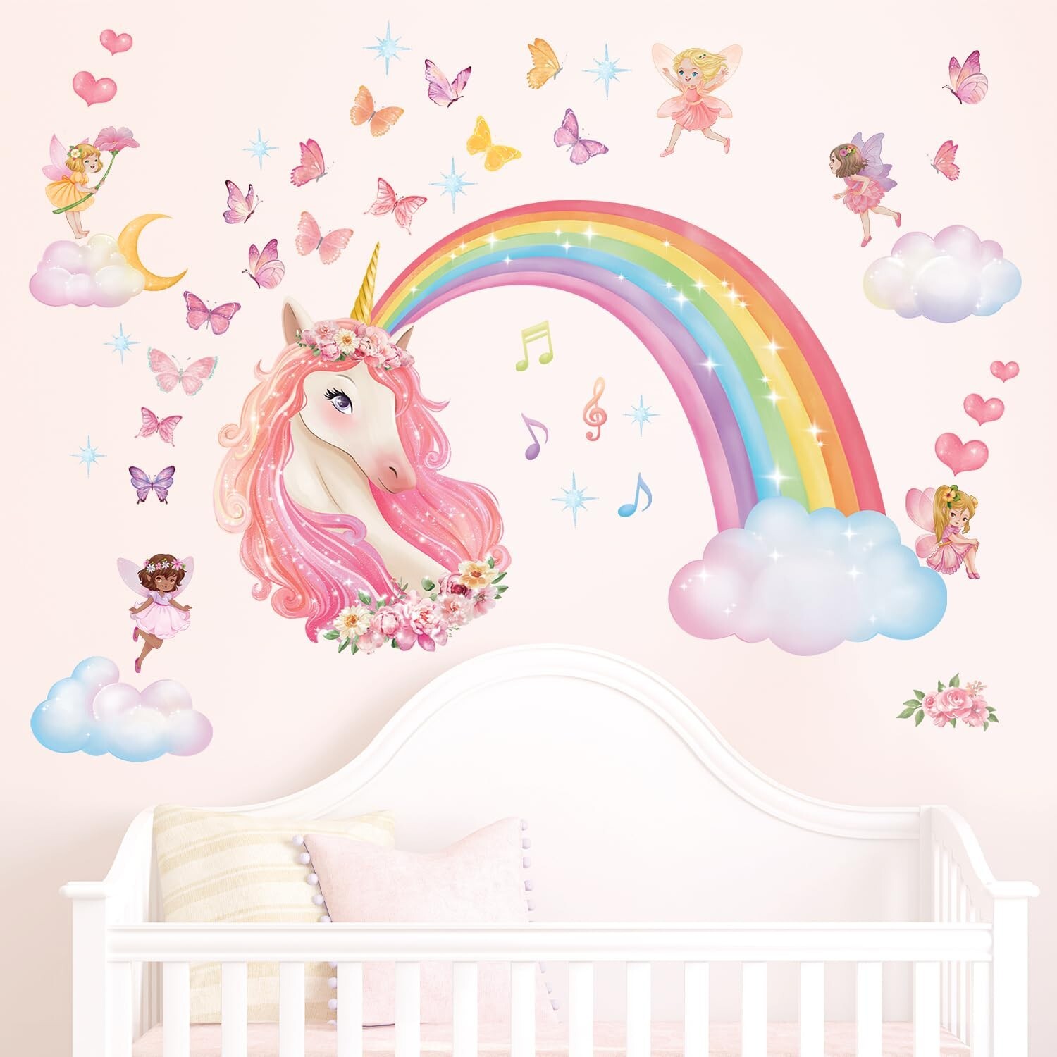 DECOWALL SG2-2321 Rainbow Wall Decals Unicorn Rainbow Butterflies Clouds Wall…