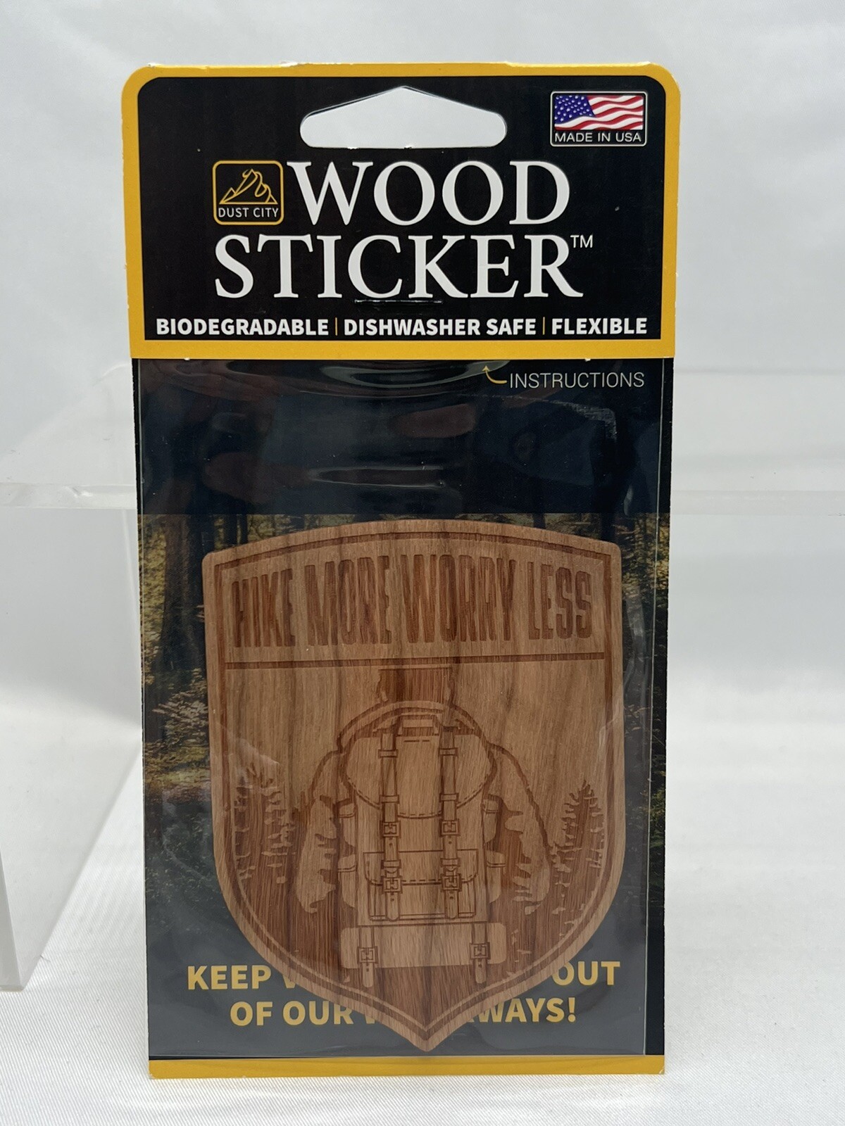 Dust City Real Wood Sticker Hike More Worry Less Phone Water Bottle Flexible NIP