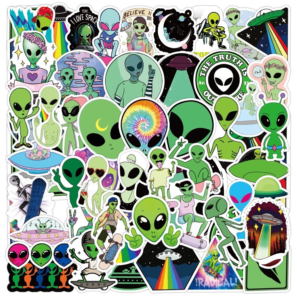 50Pcs Space Alien sticker UFO Astronaut Planet Stickers Skateboard labtop Decal