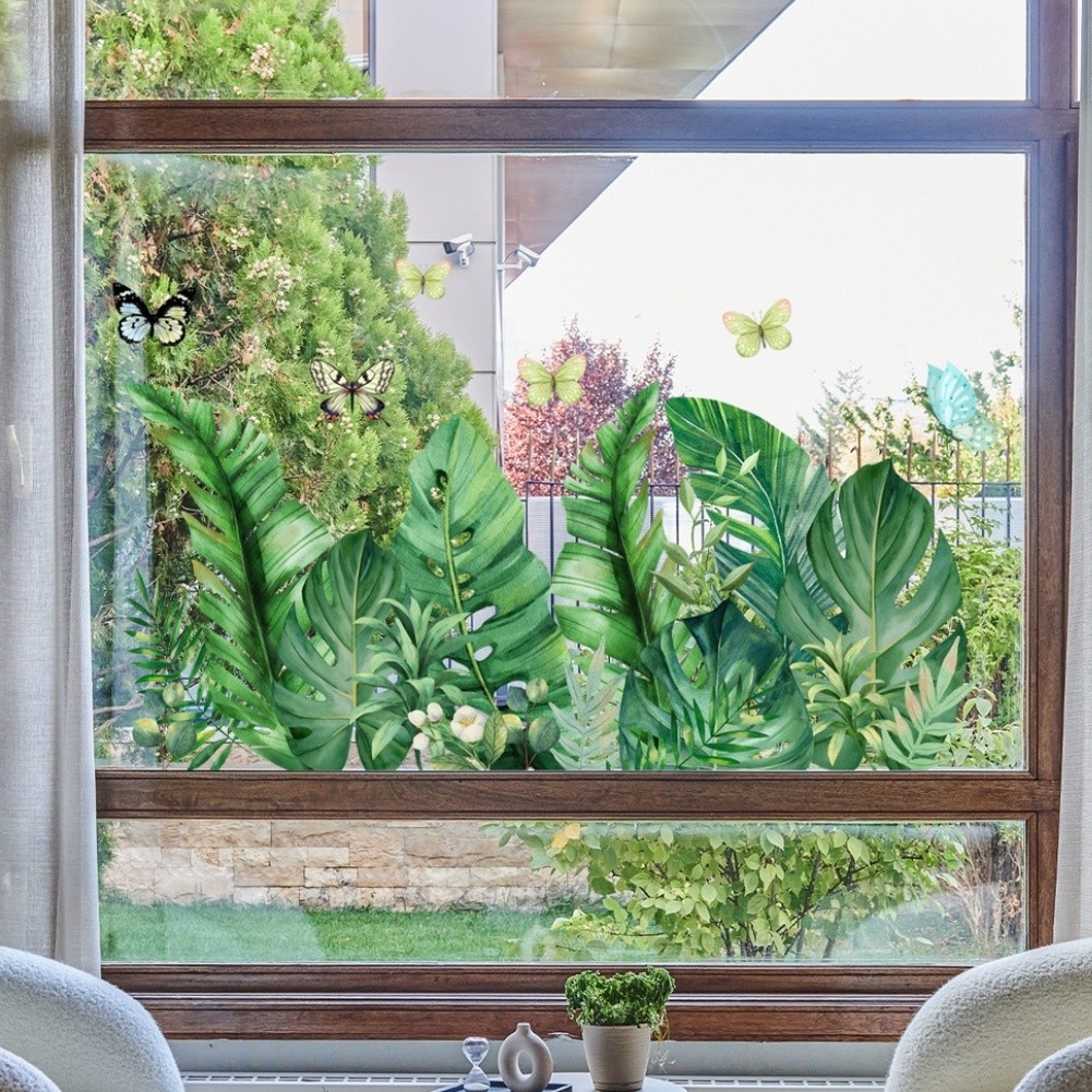 Green Tropical Butterfly Static Cling PVC Window Decoration 11.81 x 23.62 in