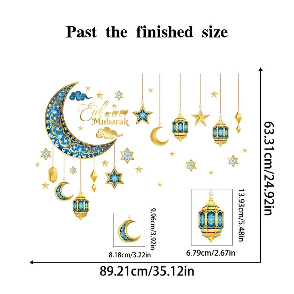 PVC Ramadan Wall Sticker with Moon and Star for Bedroom Kitchen Decoration