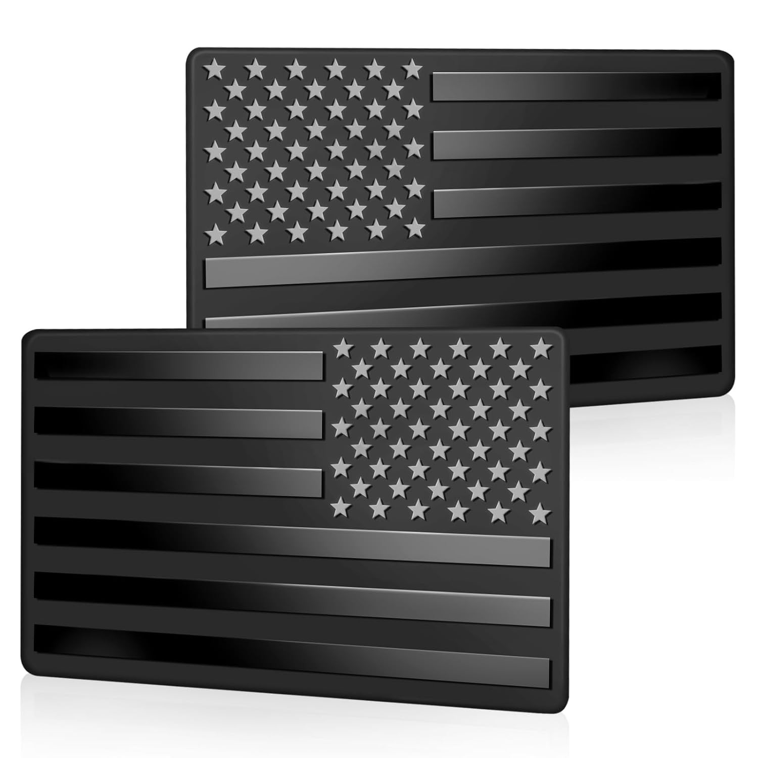 Metal Embossed American Flag Emblem Decal Stickers, 1 Pair Matte Black 5" x 3" C