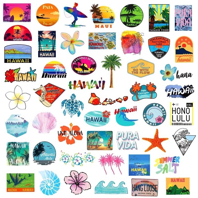 10 Random Hawaii Surfing Vacation Holiday Stickers Decals Hydro Free Shipping!