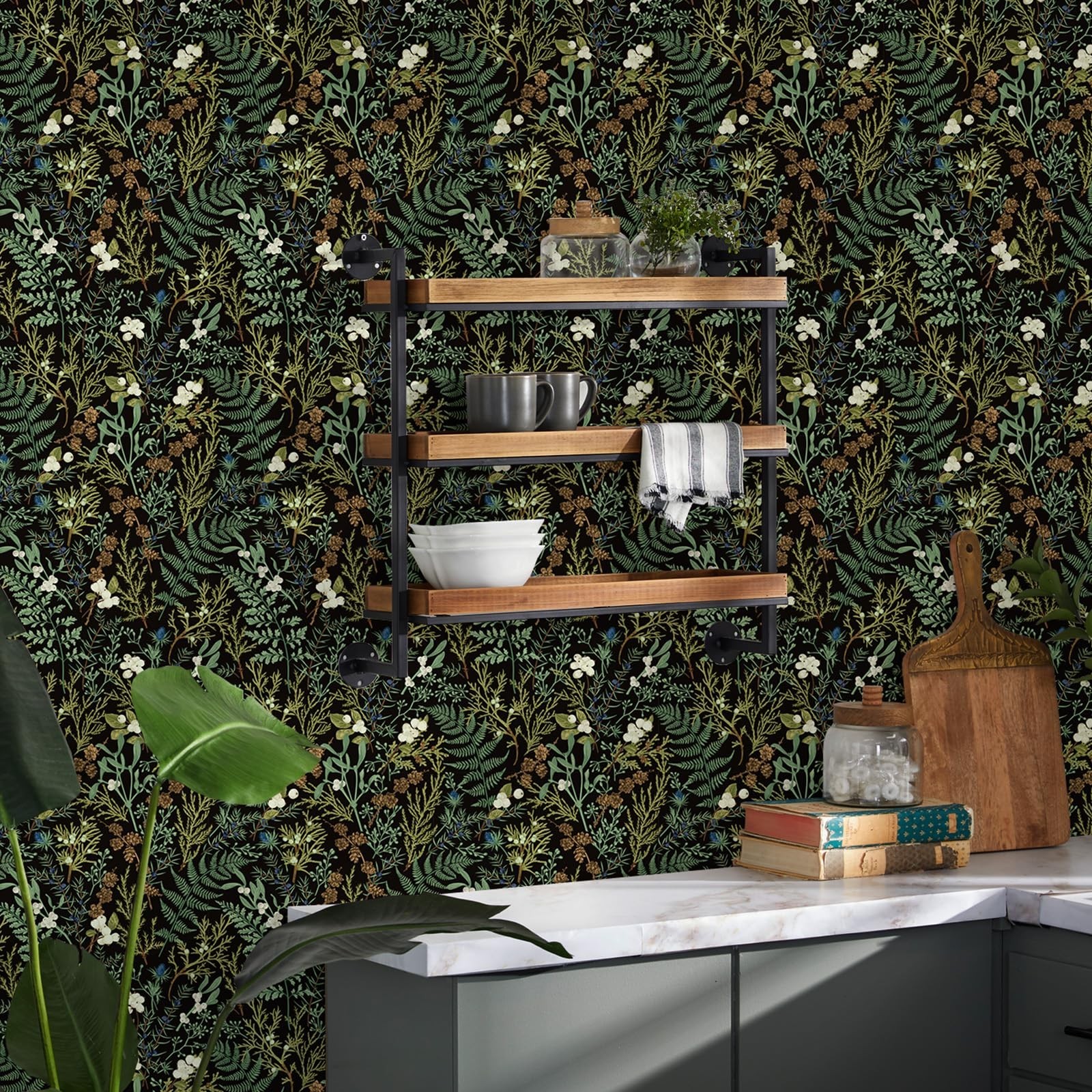 Amiya Black Fern Contact Paper Botanical Forest Wallpaper Peel and Stick Vint…