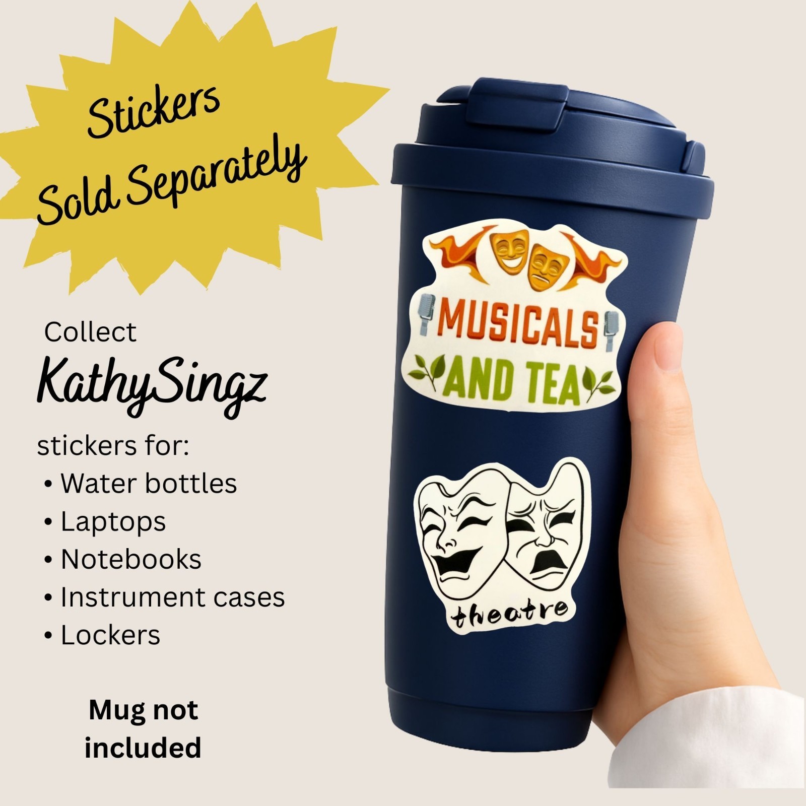 Musicals and Tea Theater Sticker 1.75 x 2 in Musical Lover Broadway Theatre Deco