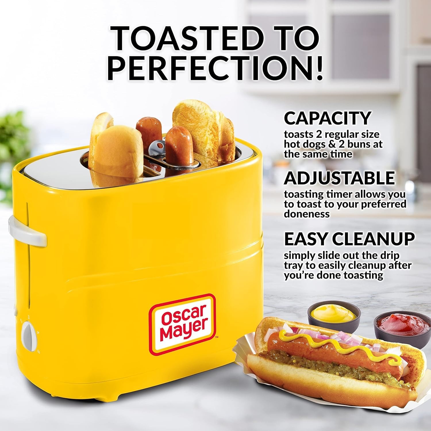 Oscar Mayer 2 Slot Hot Dog and Bun Toaster with Mini Tongs, Hot Dog Toaster Work