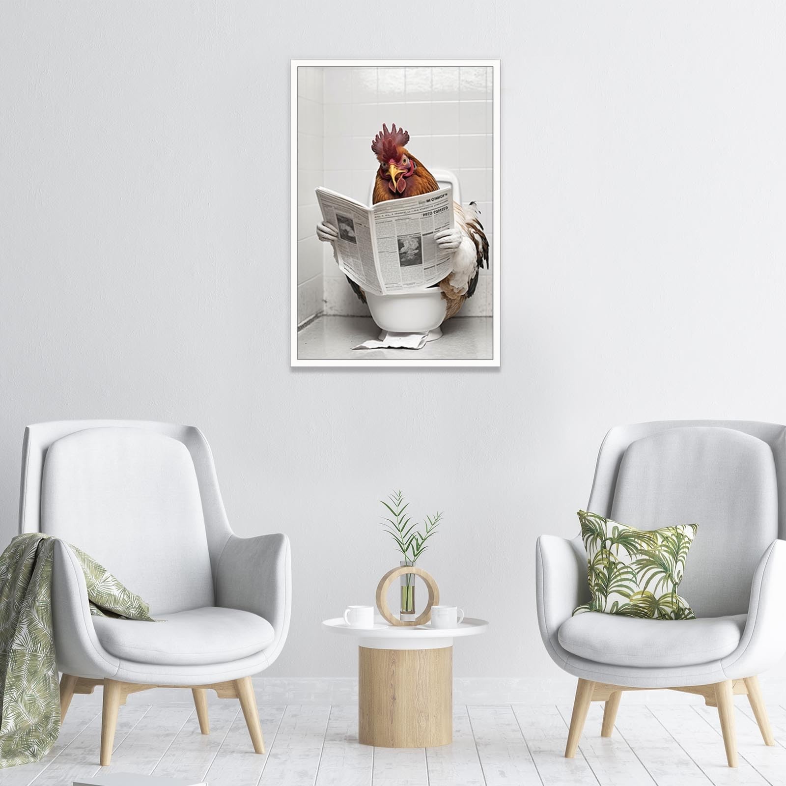 KOEUIRW Funny Chicken Bathroom Canvas Wall Art Cute Chicken In Toilet Posters…