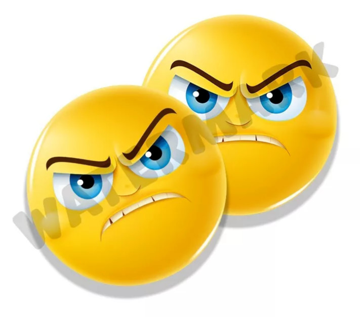 Angry Emoji Stickers Yellow Mad Faces in various sizes, Set of 2 Adhesive Vinyl