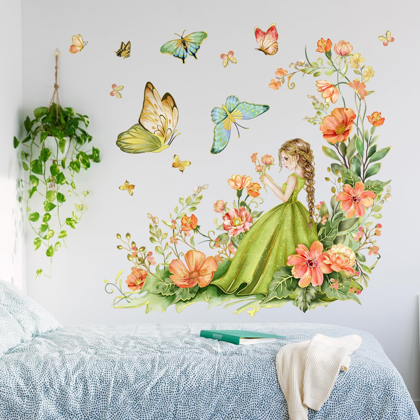 Flower Fairy and Butterfly Wall Stickers Fantasy Theme Wildflower with Colorf…