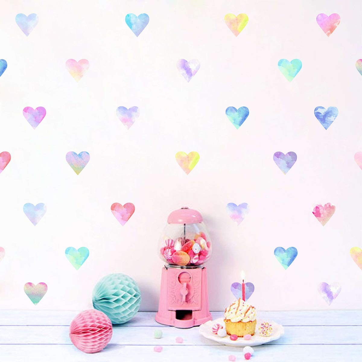 Wall Decals Watercolor Hearts Wall Stickers Heart Wall Decals for Girls Bedroom