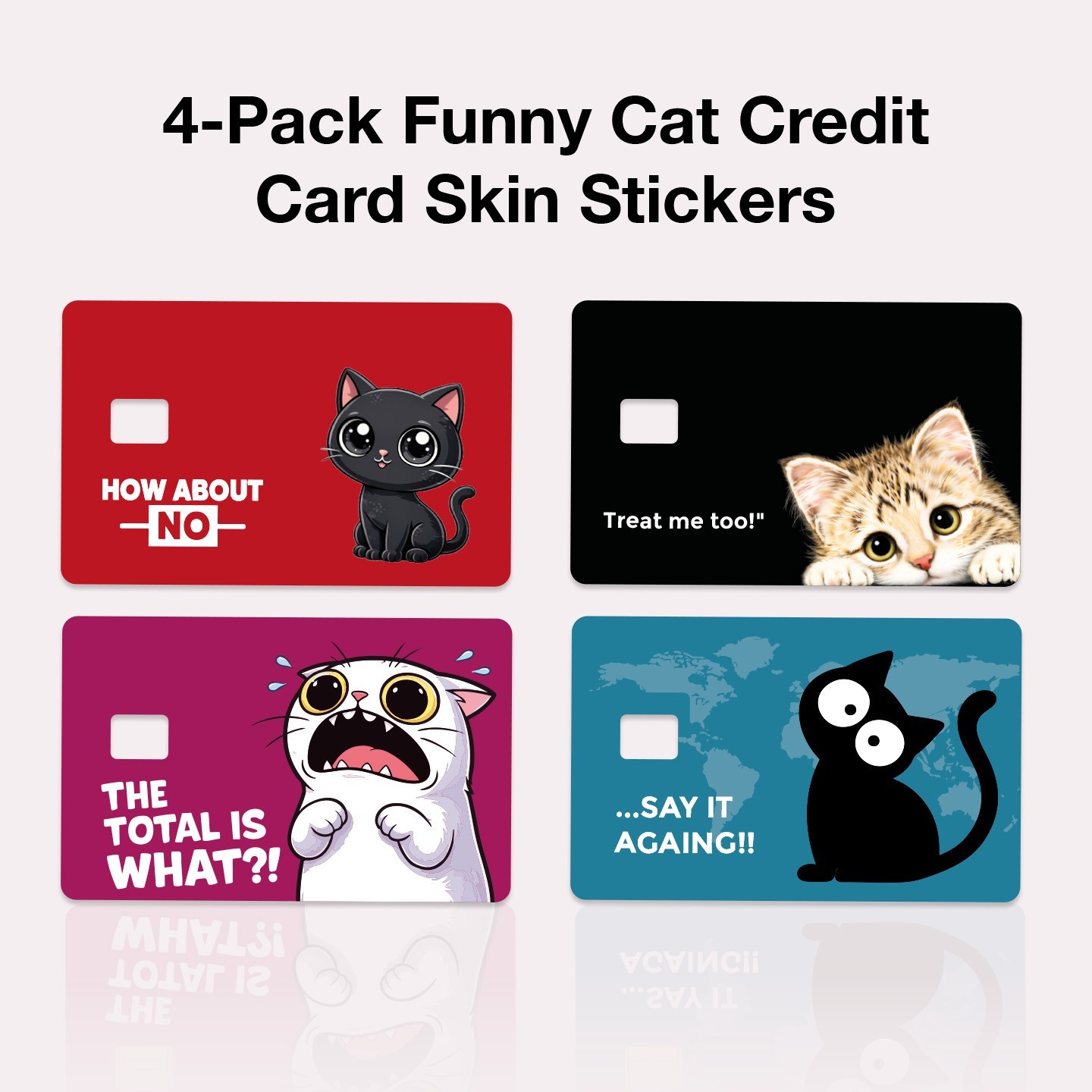 4-Pack Funny Cat Credit Card Skin Stickers | Matte Waterproof Vinyl Decal Cover