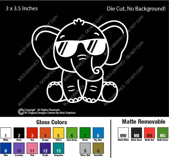 3" Baby Elephant Sunglasses Zoo Decal Vinyl Sticker Friendly Wild Animals Pals