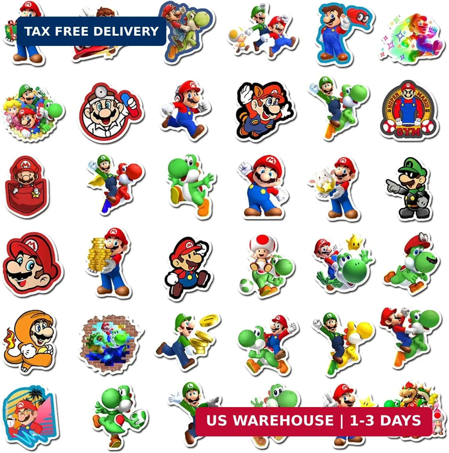 100Pcs Mario Sticker for Kids, Cute Cartoon Waterproof Vinyl Decal for Teen Girl