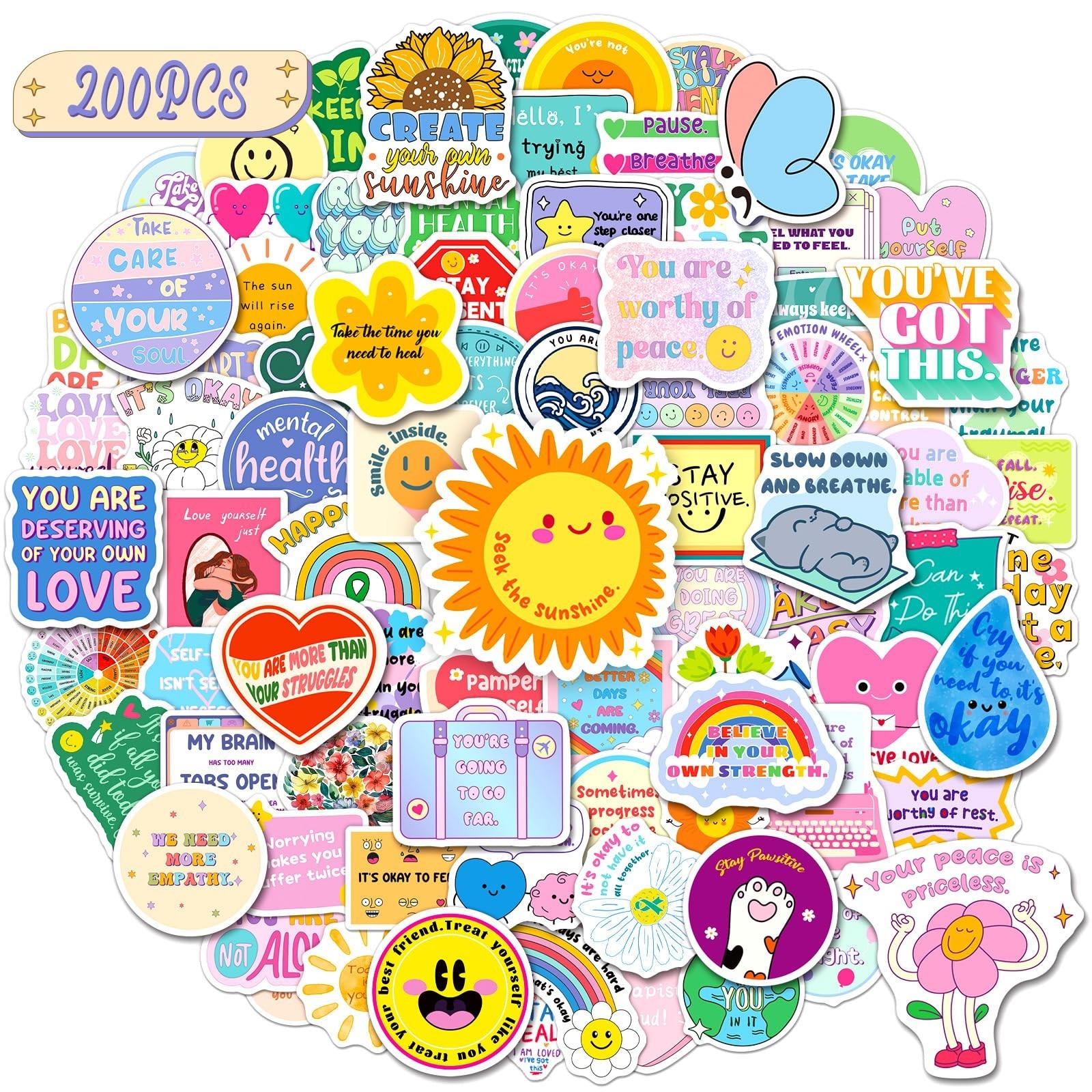 200 PCS Mental Health Awareness Stickers – Waterproof Decals for Office, Laptop,