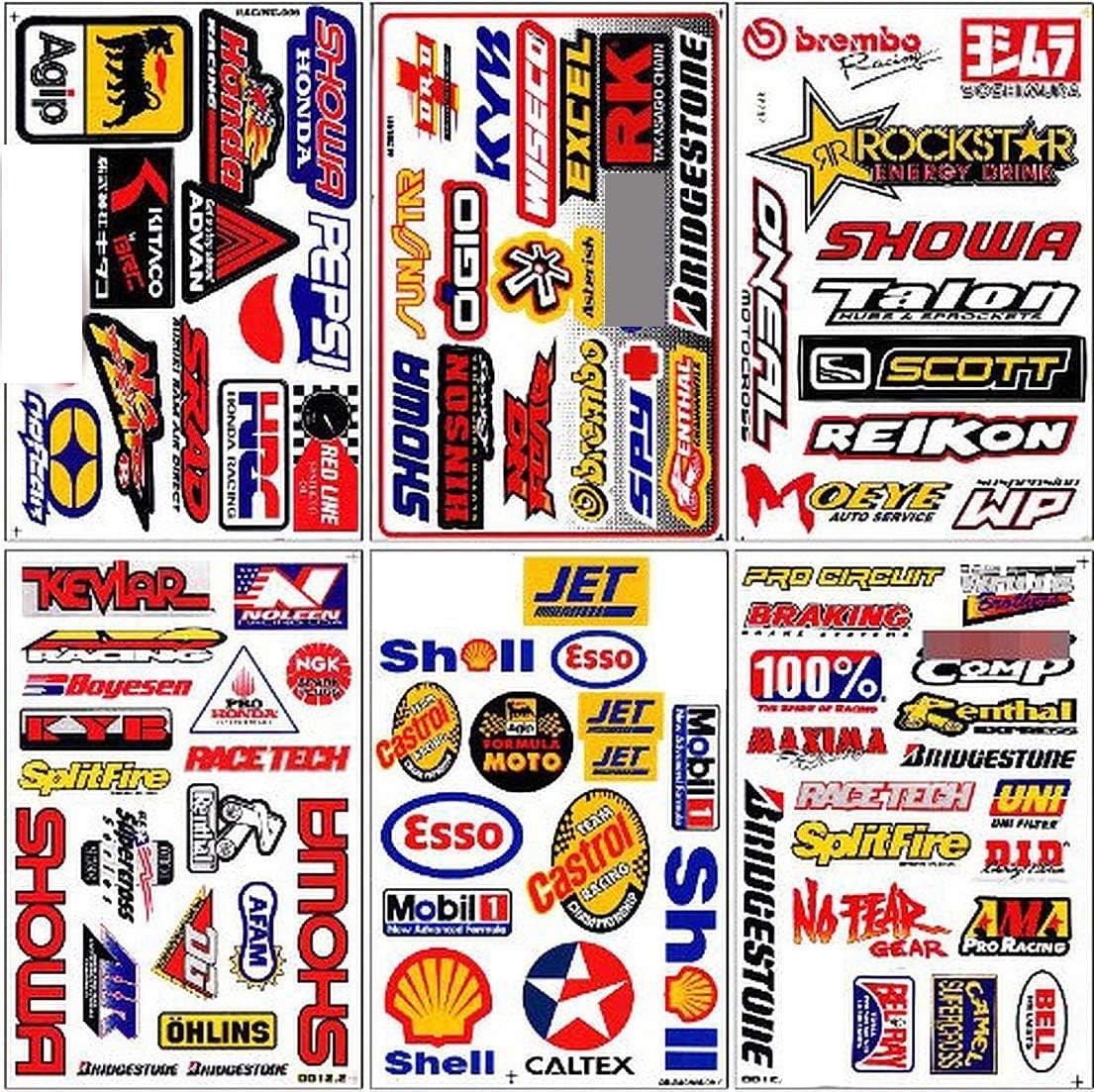 Set 6 Multicolor Racing Stickers Car Metal Plastic Glass Vinyl Waterproof
