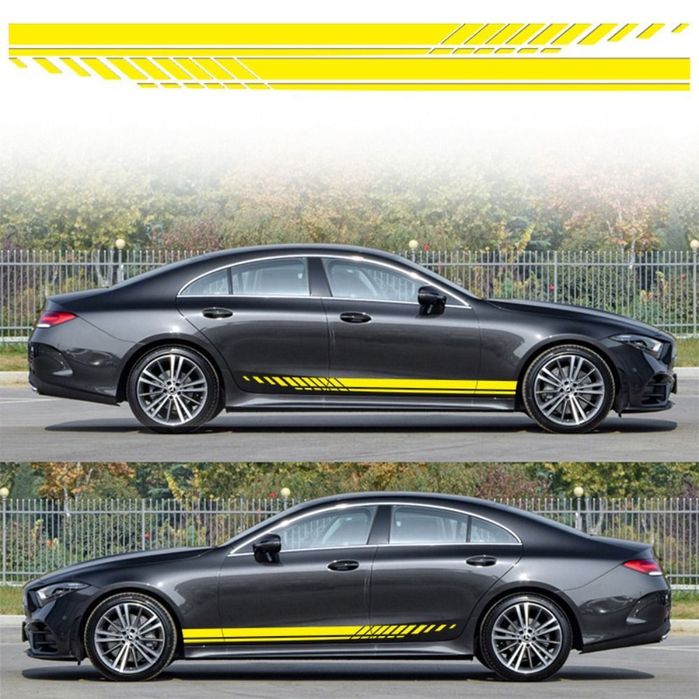 2Pcs Car Racing Long Stripe Graphics Side Body Decal Sticker Racing Accessory