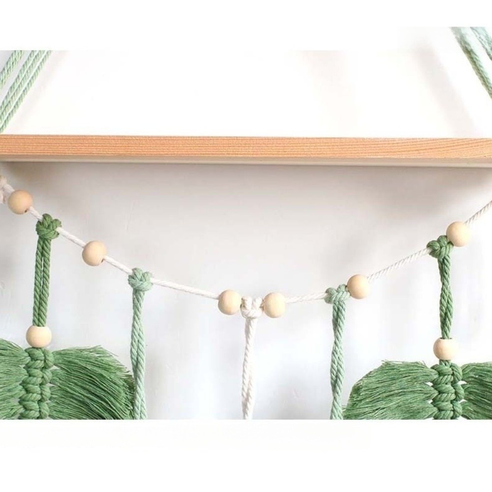 Green Woven Wall Shelf for Plants Bohemian Macrame For Living Room Decor