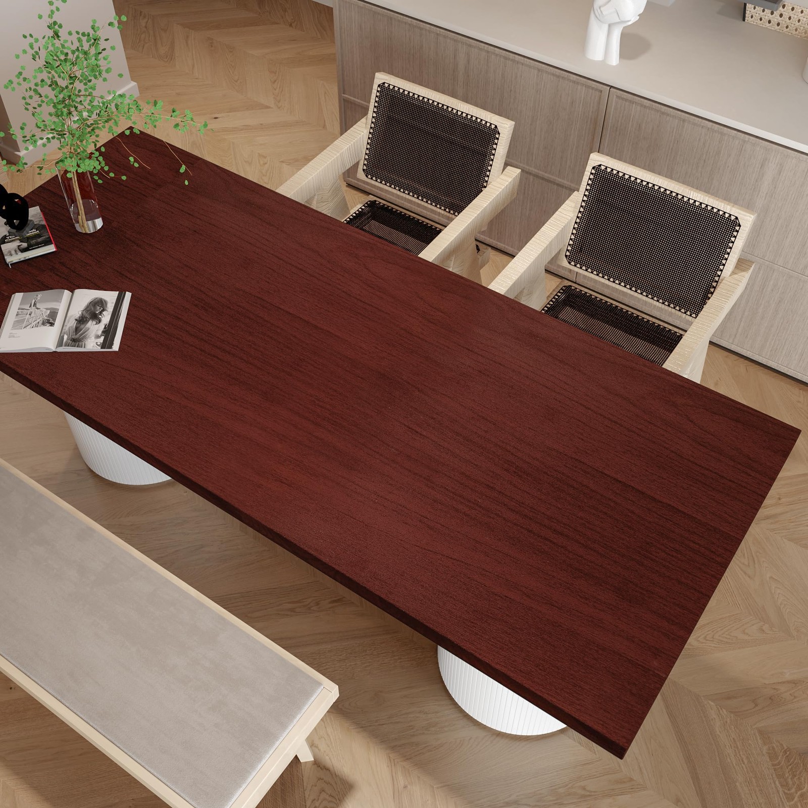 Wide Cherry Wood Grain Self-Adhesive Wallpaper Red Brown 24x197inch Matte Thi…