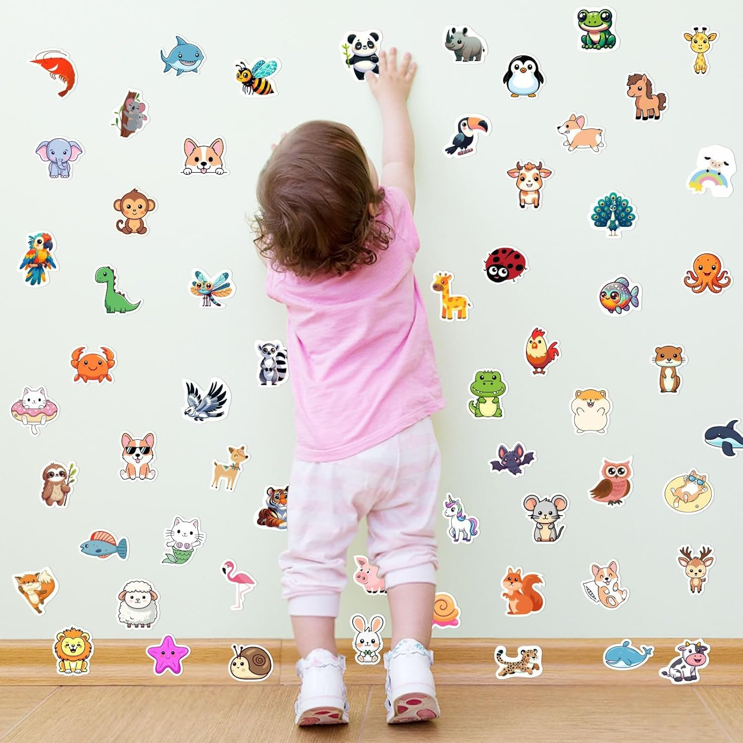 100 PCS Animal Stickers f Kids Vinyl Water Bottle Laptop Decals Classroom Prizes