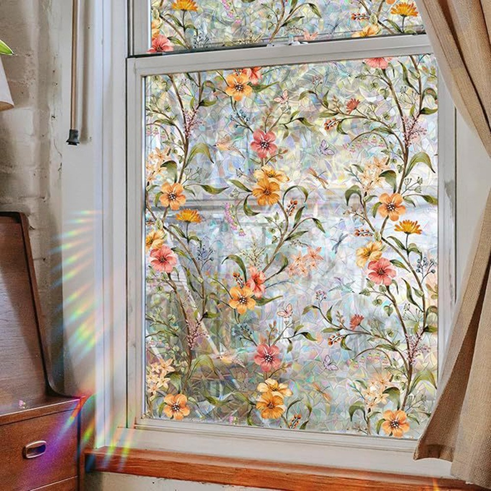 Green Leaf Themed Window Film PVC Material 45cm Size for Residential Use