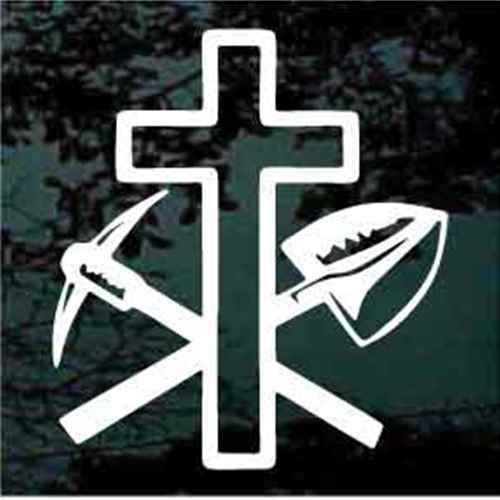 Vinyl Decal for Window – Coal Miner (Cross, Pick, Shovel), Various Colors/ Sizes