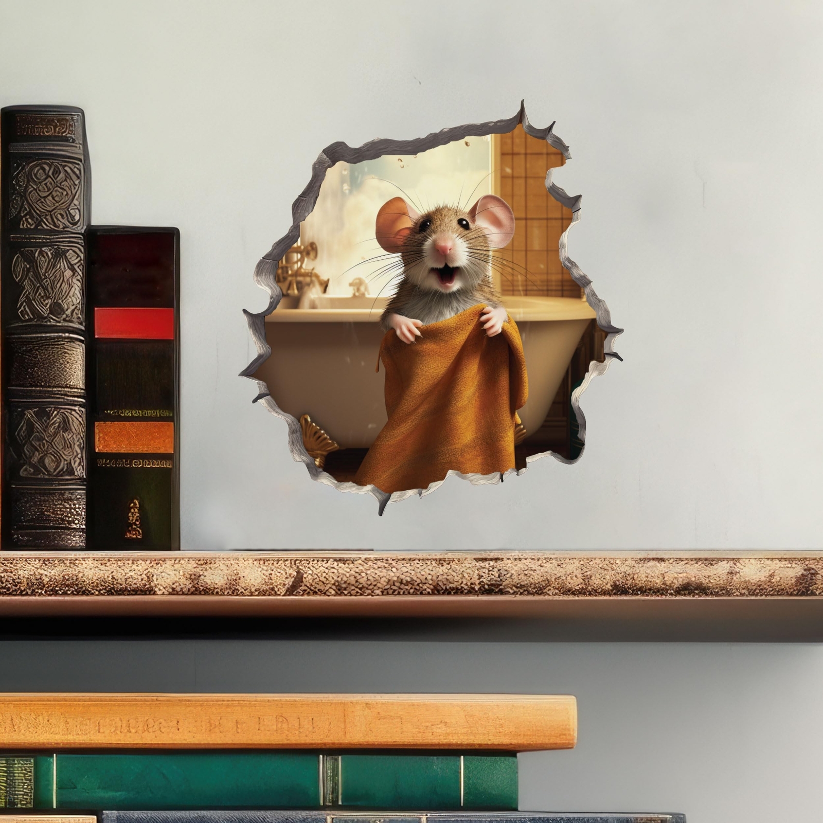 Bathroom Towel Mouse Wall Hole Decal – Wall Sticker with 3D Effect – Fun Gift…