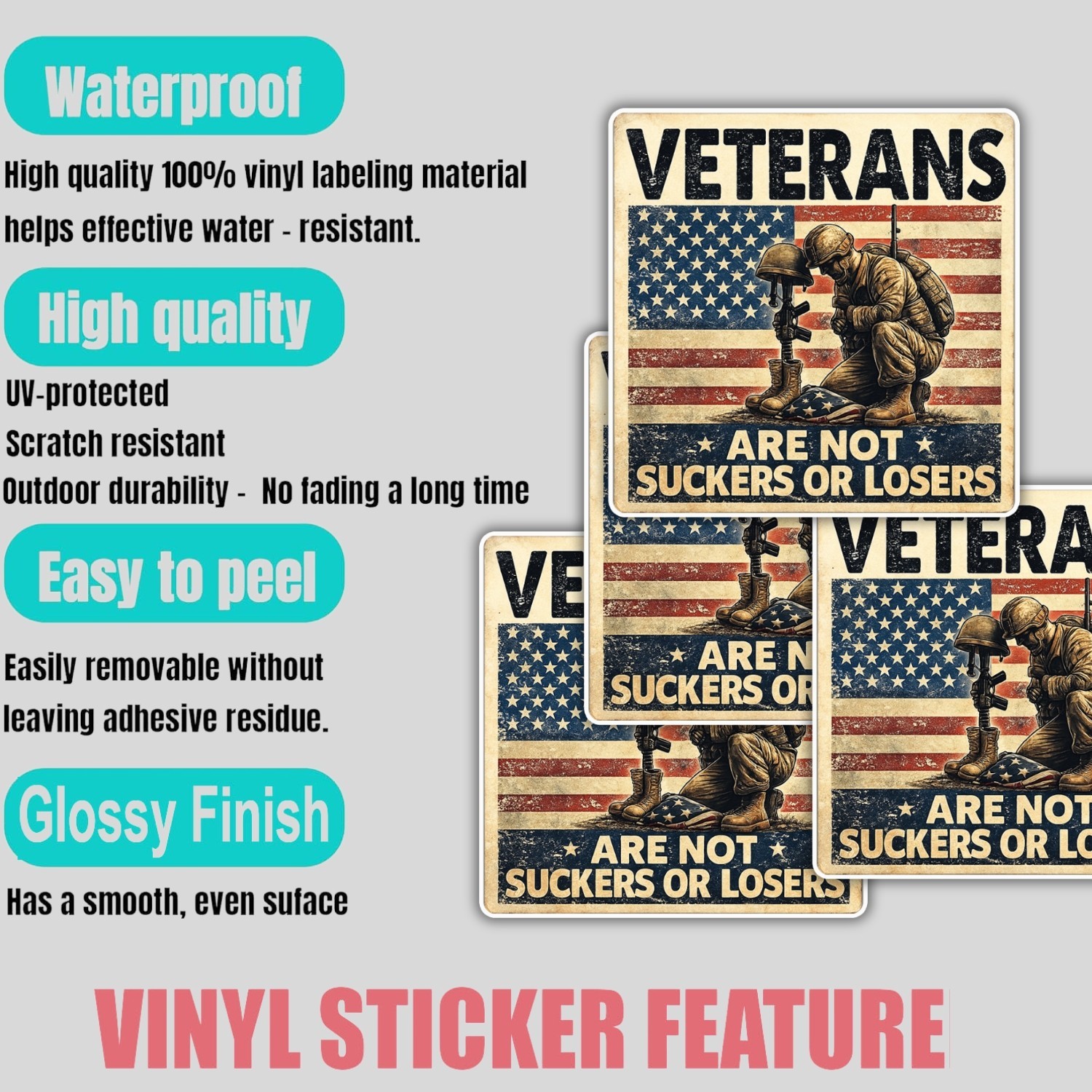4Pcs Veterans Are Not Suckers or Losers – Political Humor Vinyl Decals, Waterpro