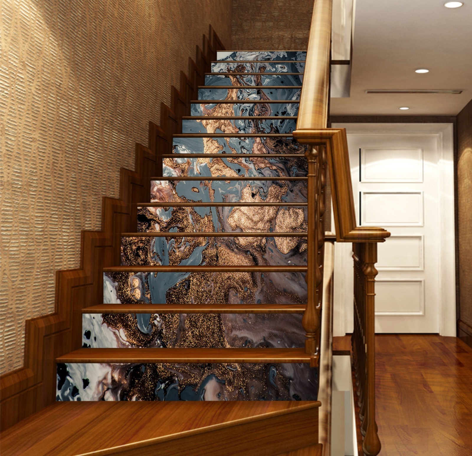 3D Gold Black Texture 1 Tile Marble Stair Riser Decoration Vinyl Wallpaper Mural