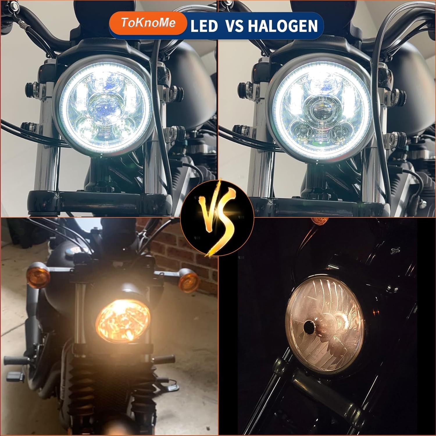5-3/4 5.75 Inch LED Headlight Halo DRL Compatible with Harley Davidson Dyna Spor