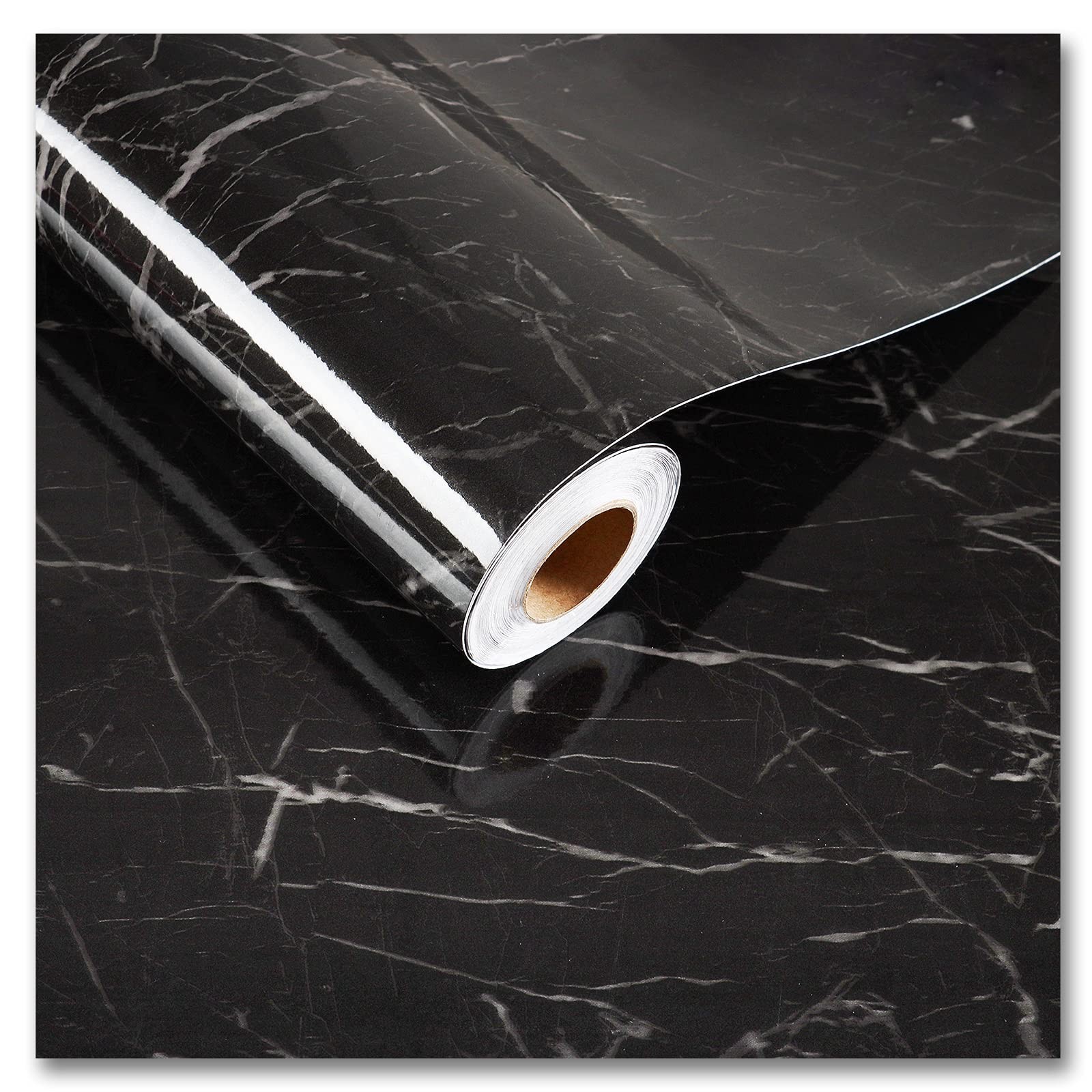 CRE8TIVE Glossy Black Marble Contact Paper Peel and Stick Black Marble Wallpa…