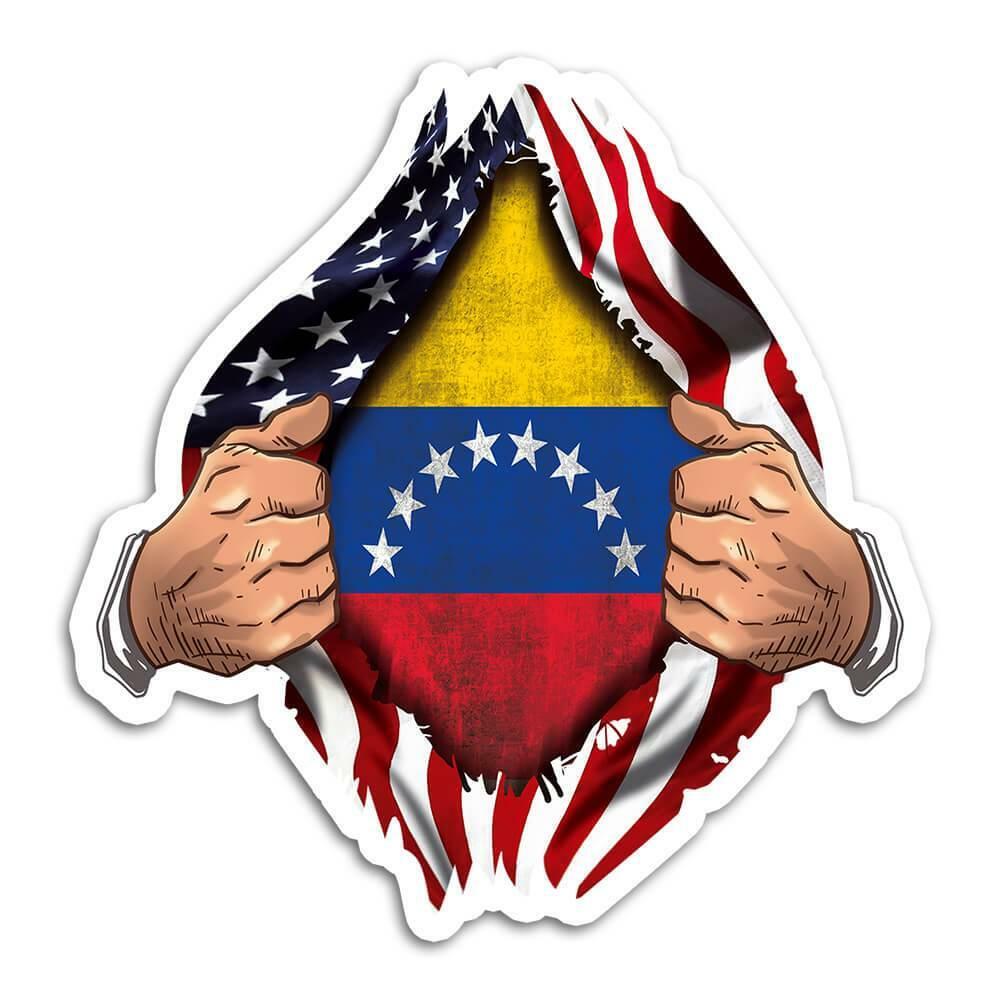 Gift Sticker : Venezuela Flag USA Chest American Venezuelan Expat Country