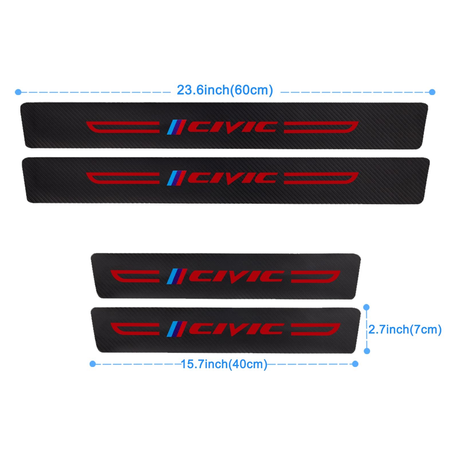 4Pcs Door Sill Protector Reflective 4D Carbon Fiber Sticker for Honda Civic