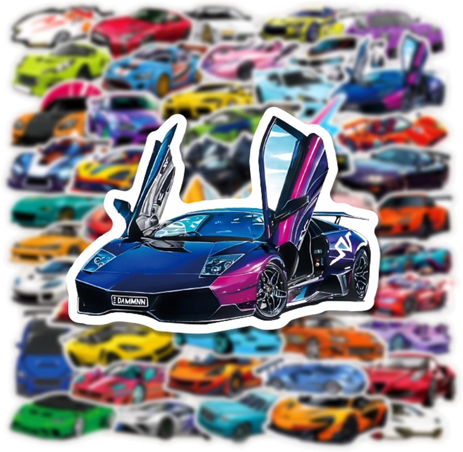 50pcs Kids Car Stickers Pack Waterproof Vinyl Racing Sports Cartoon Decals Set