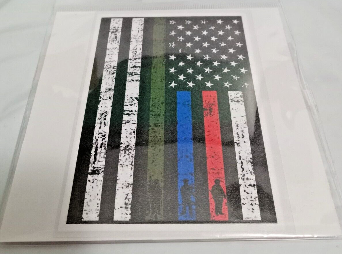 Thin Red/Blue/Green Stripe USA Flag 3" x 4.5" Sticker Decal indoor/outdoor READ